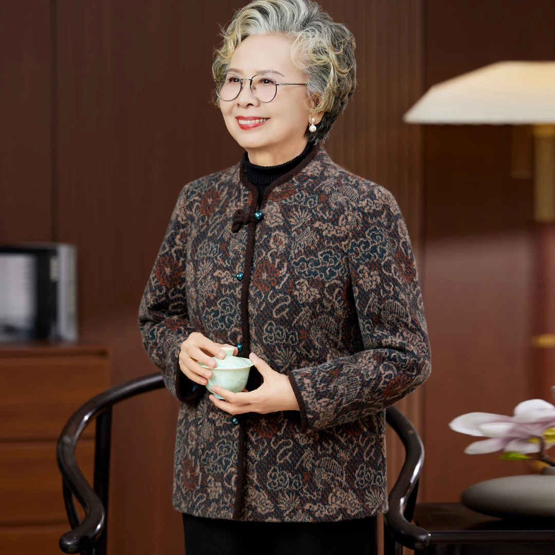 老年人妈妈秋冬外套婆婆奶奶呢子唐装上衣老太太宽松加厚衣服姥姥