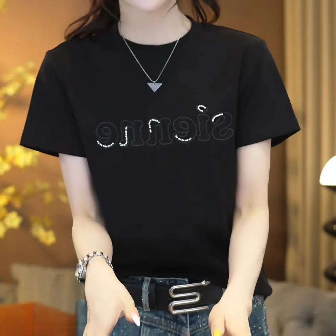 2025新款春夏字母印花短款T恤女款时尚圆领短袖上衣女LK2501587