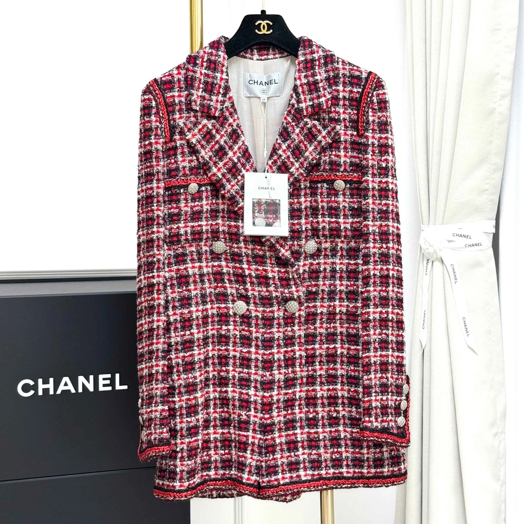 99新 Chanel/香奈儿 38码 屋顶系列红色混色编织连体裤