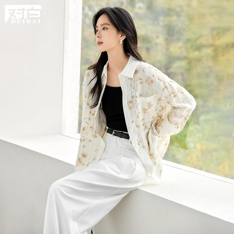 【对白】D01对白复古肌理感剪花毛边衬衫女长袖FDC003