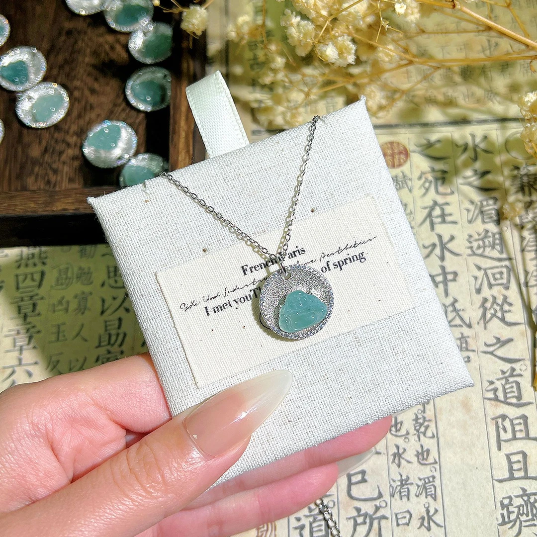 SY560新中式小众设计百搭时尚天然翡翠蓝水佛公吊坠项链女款