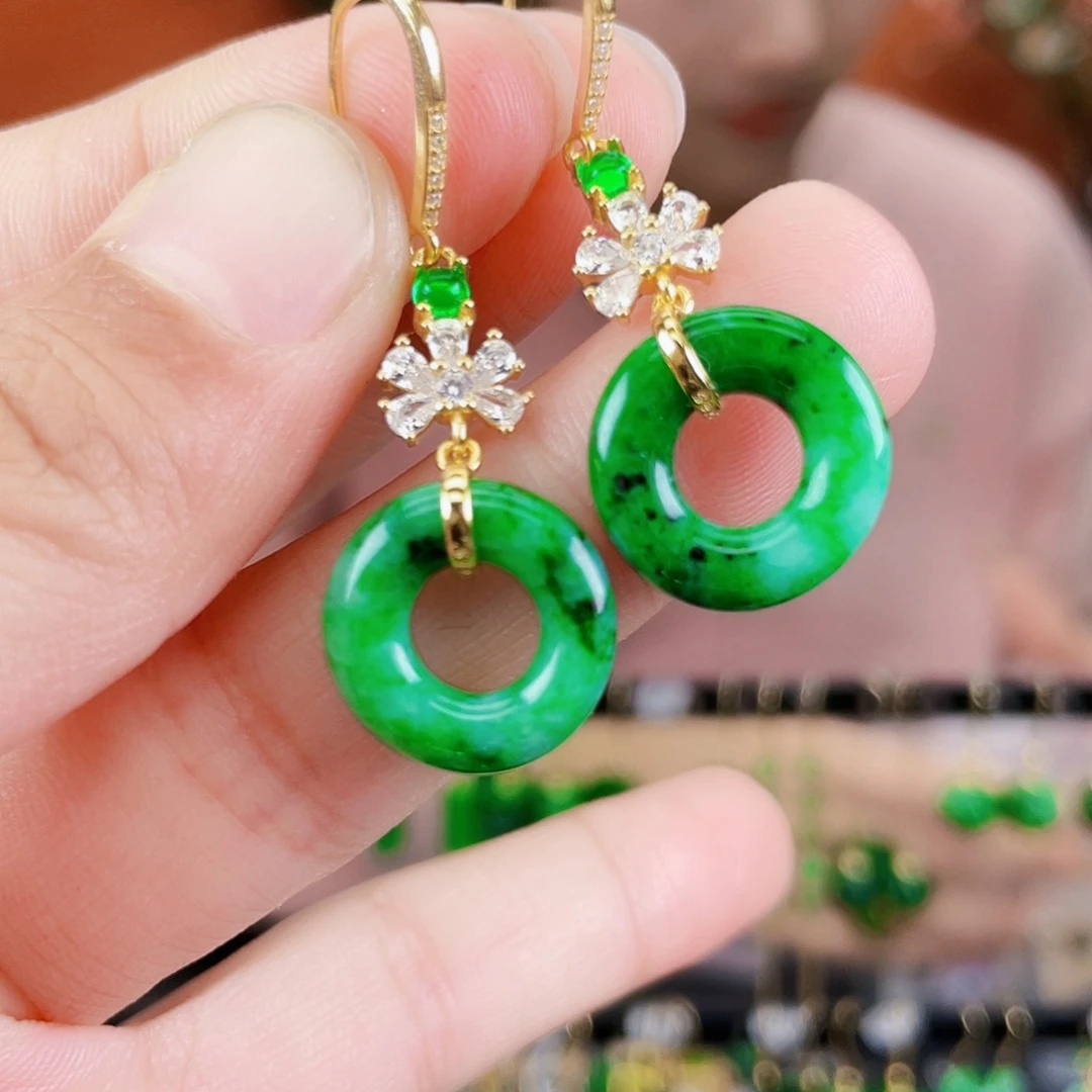 翡翠银S925镶嵌耳饰