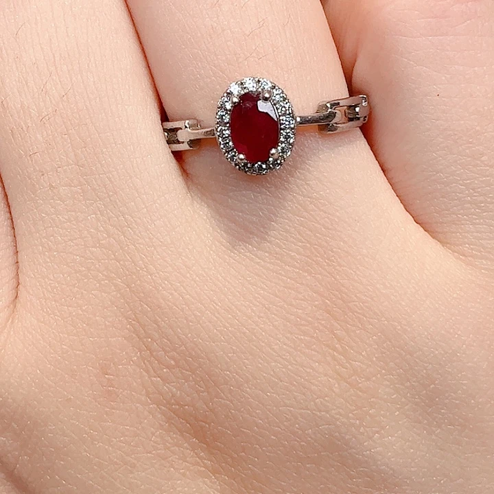 戒指红宝石银S925镶嵌