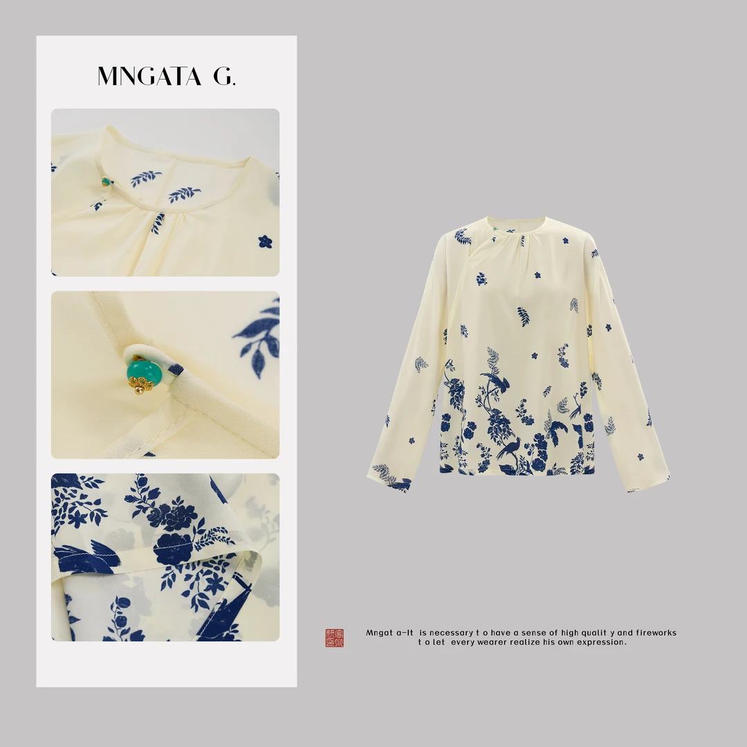 MNGATA G.宫小妍【鹊上枝头】真丝夏日新中式中国风休闲上衣5022729