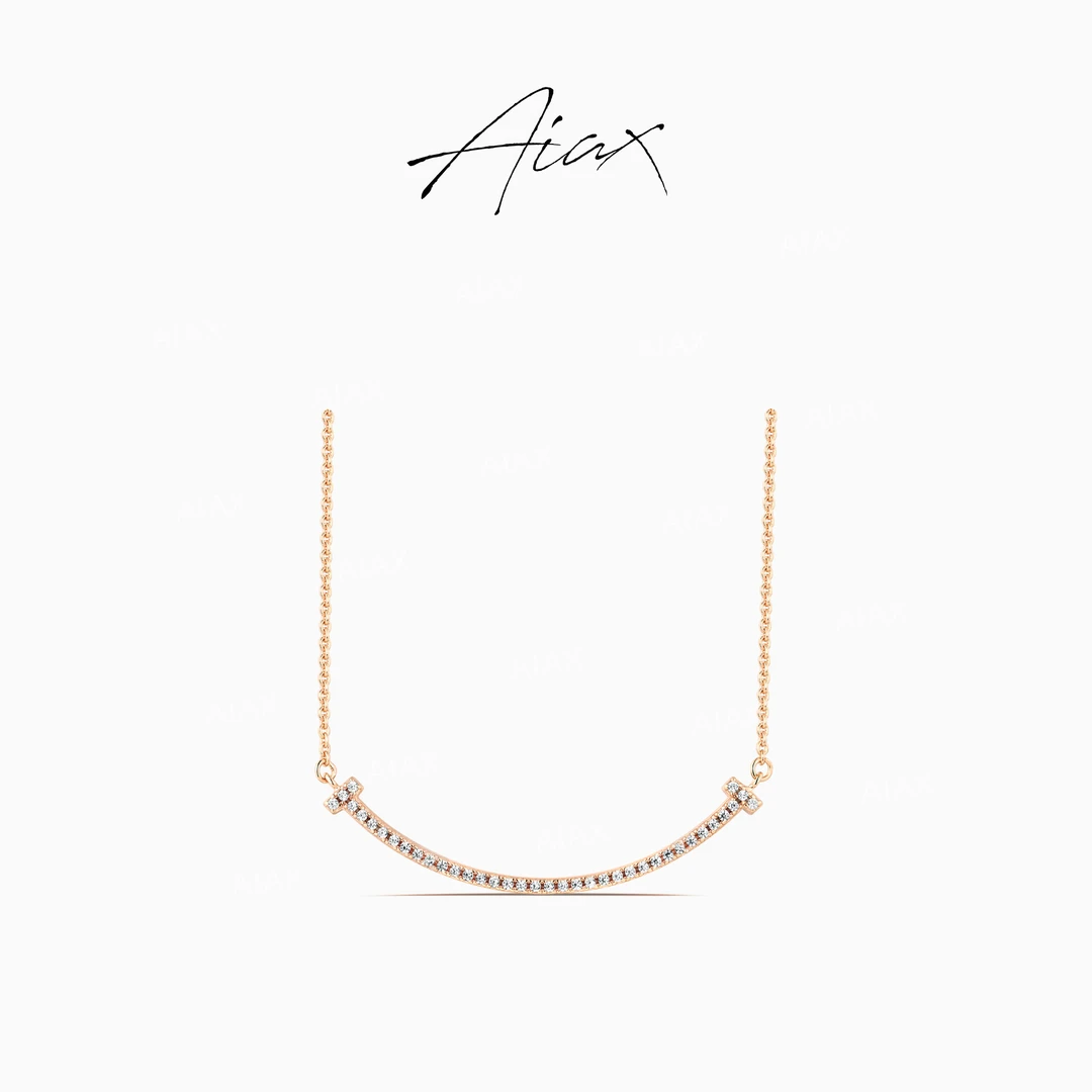 AIAX 925银 镀K金  时尚气质百搭初恋简约经典微笑项链TSJ9395