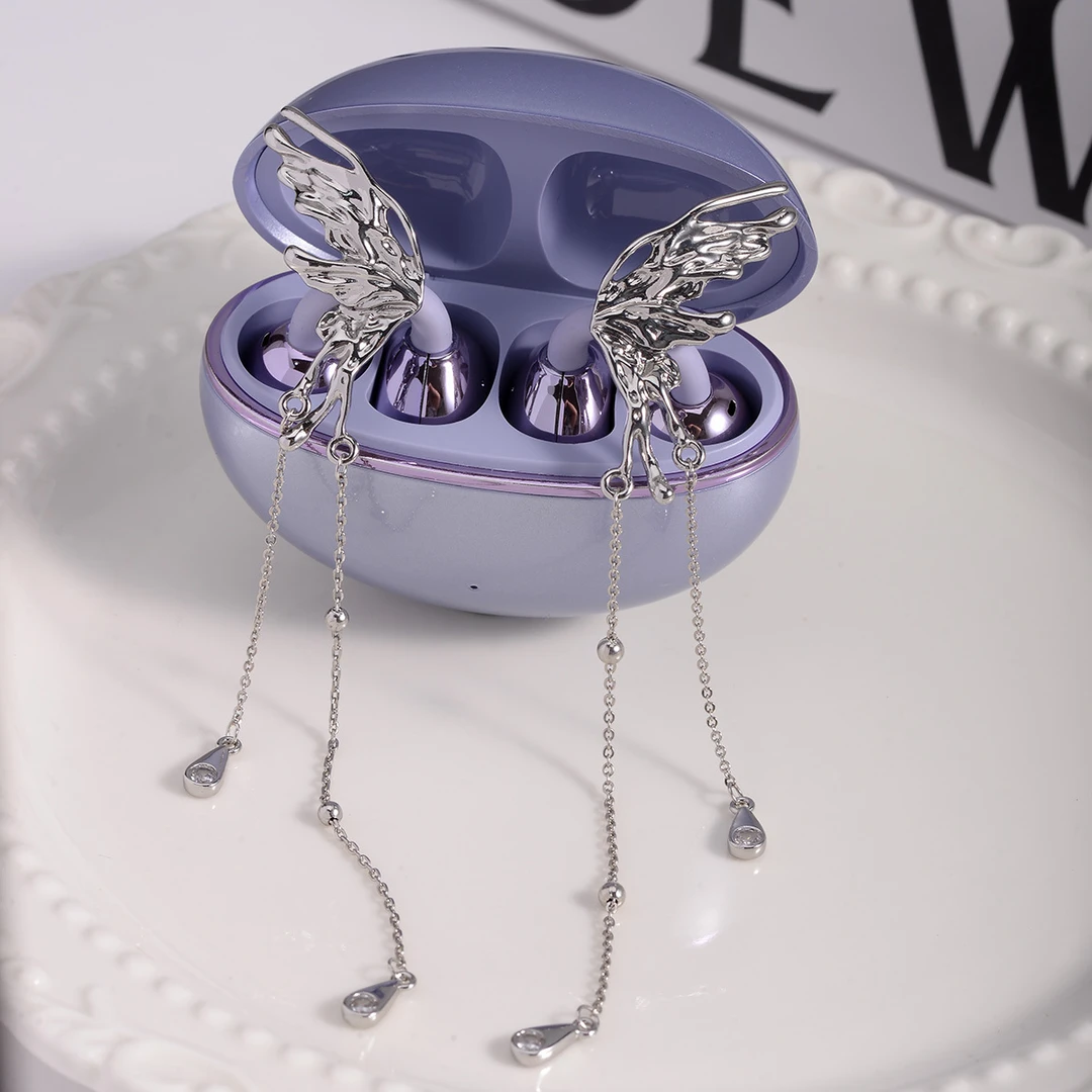 铜合金耳饰 freeclip蓝牙耳机夹耳饰diy耳夹感灵动长款流苏蝴蝶耳