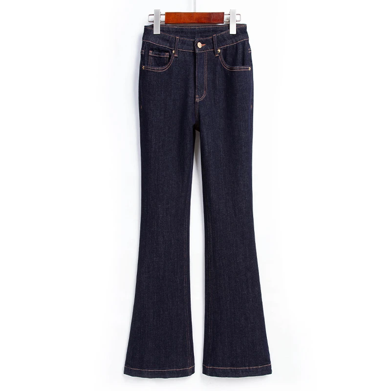 自媒体秋季百搭时尚高腰水洗修身弹力设计师喇叭牛仔裤女 547