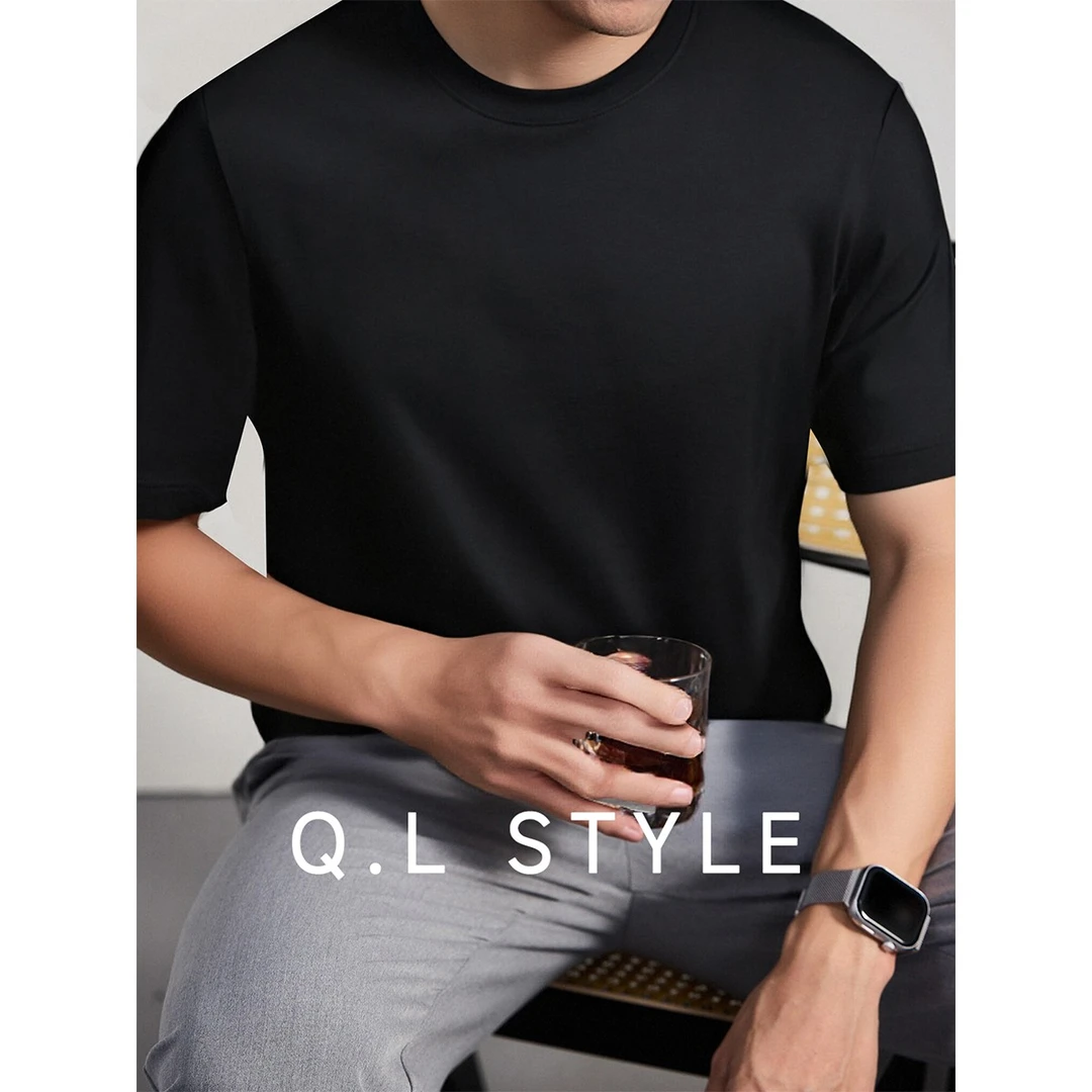 短袖男t恤丝光棉高端纯色男士白色冰氧吧冰丝半袖圆领夏季薄款T