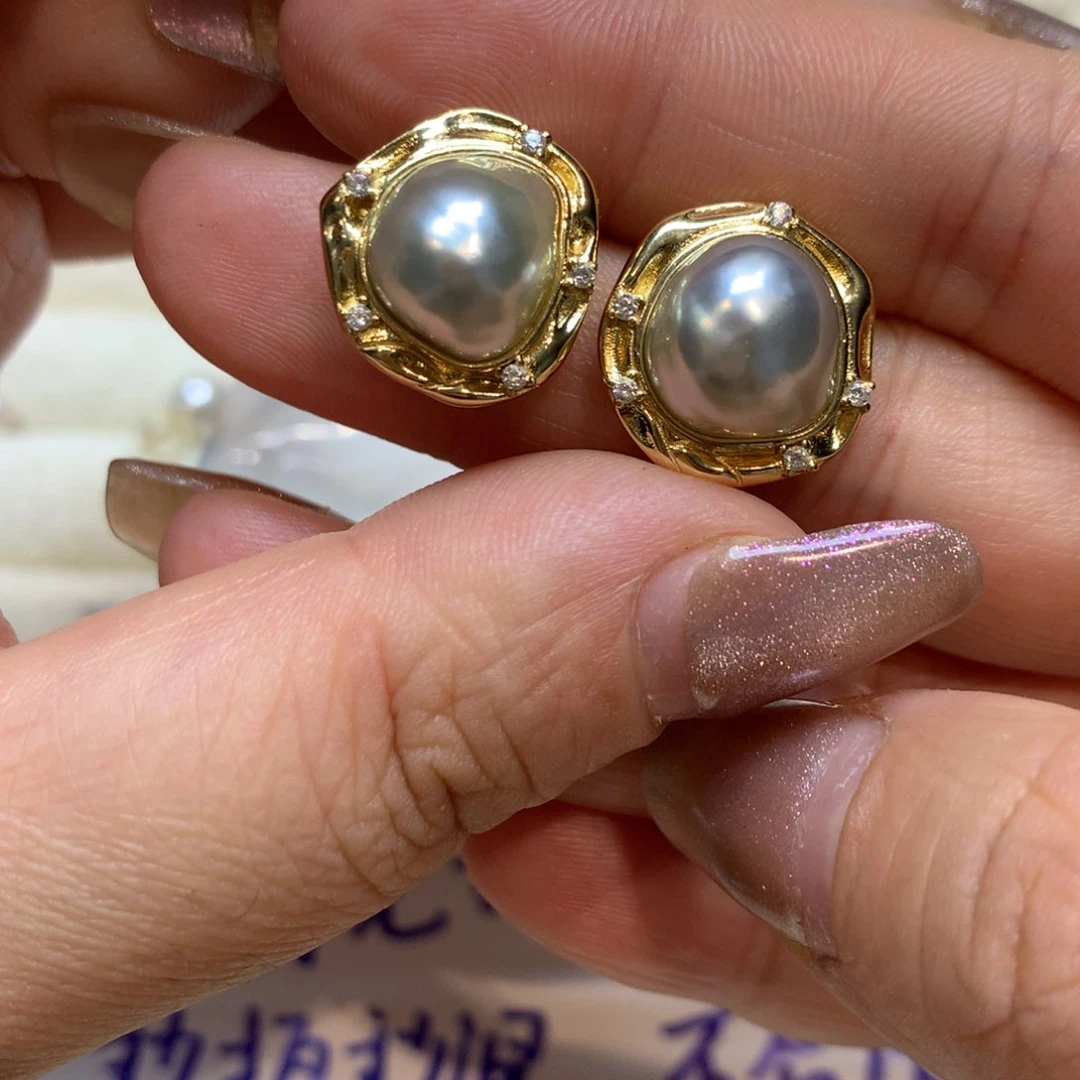 银S925镶嵌海水珍珠耳饰