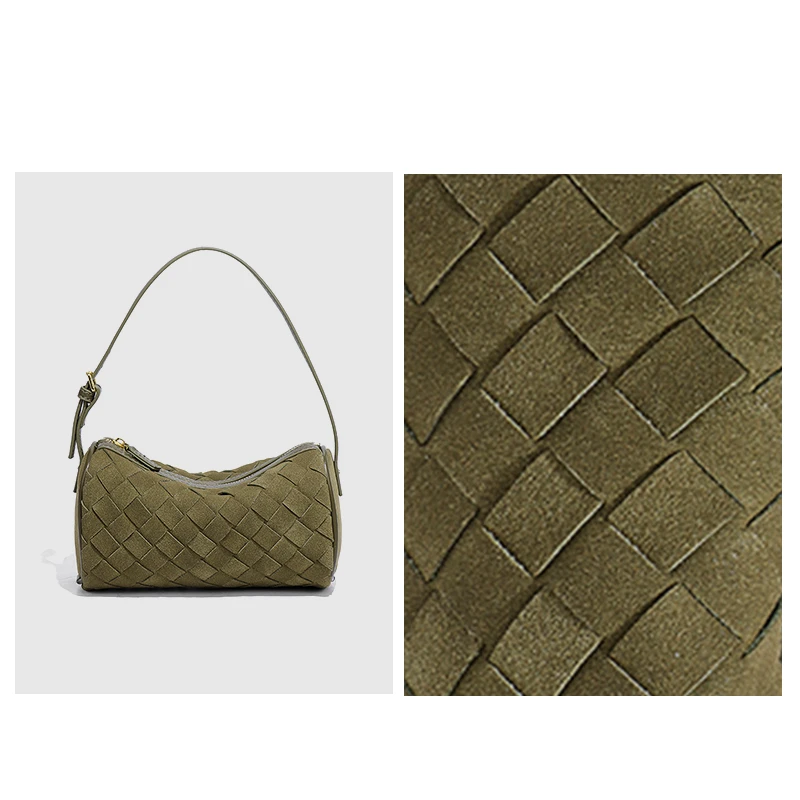 【高定】慵懒休闲百搭韩系小众磨砂绒面编织手提枕头包Y2322-橄榄绿