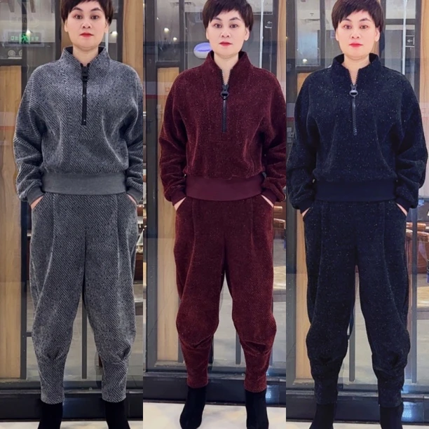 春季新款加厚星空呢显瘦休闲气质套装