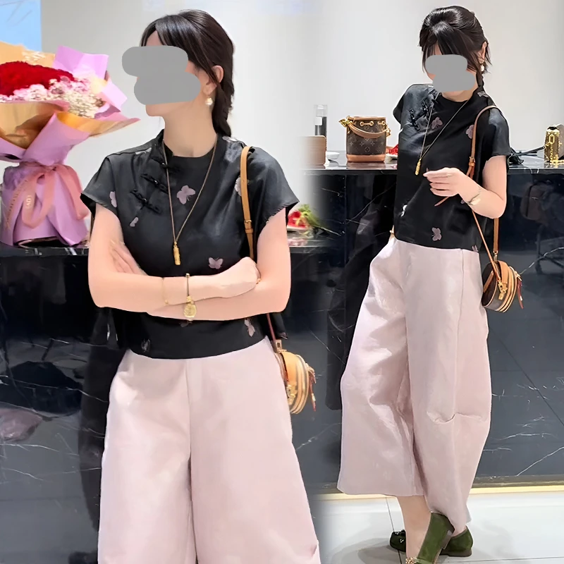 2025夏季新款上衣新中式套装女高级感新中女士新中式马甲阔腿套装
