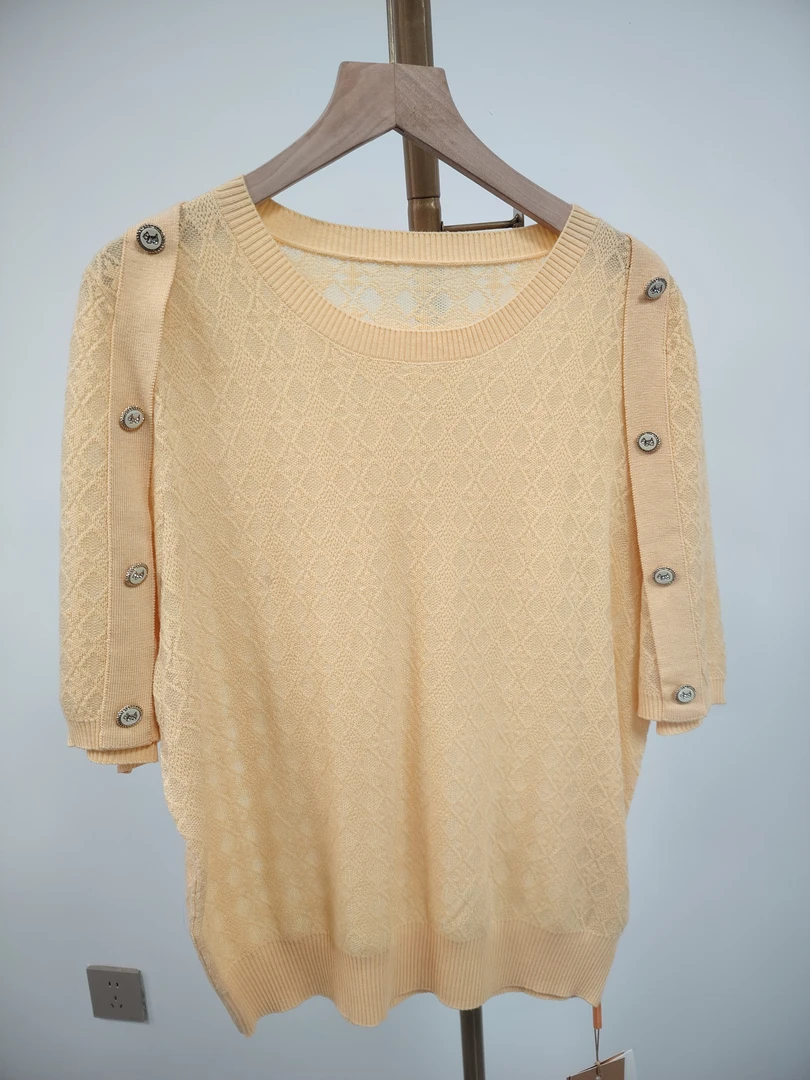 6036-夏季百搭薄款套头圆领短袖镂空