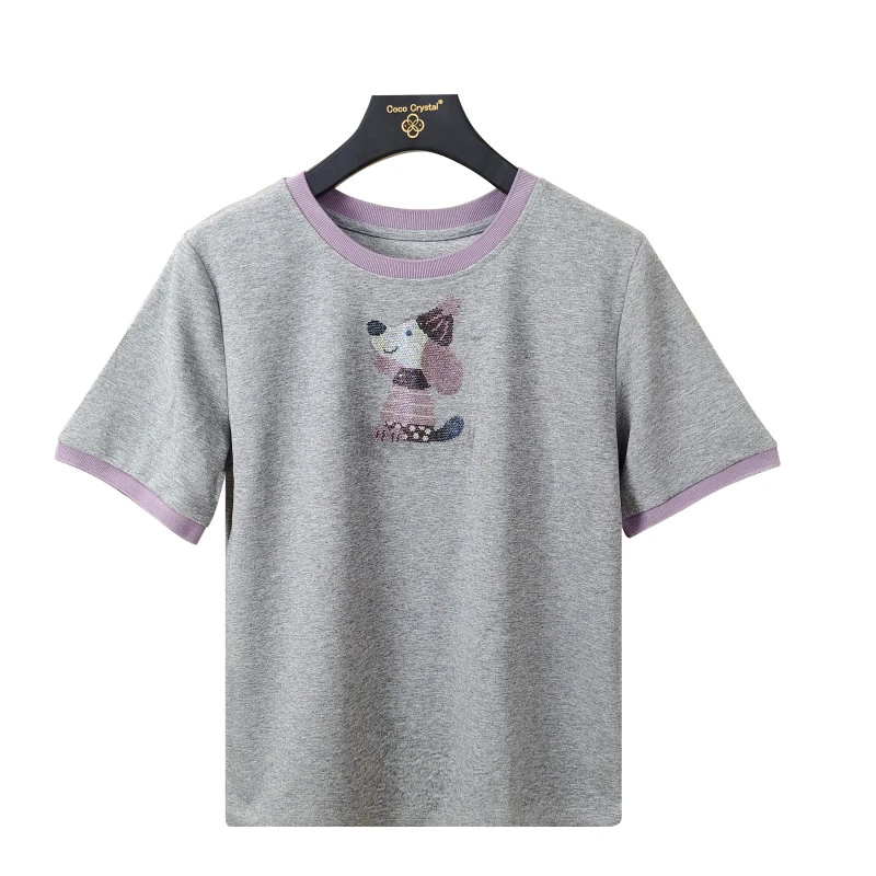 雪帽狗图案圆领短袖T恤-80324