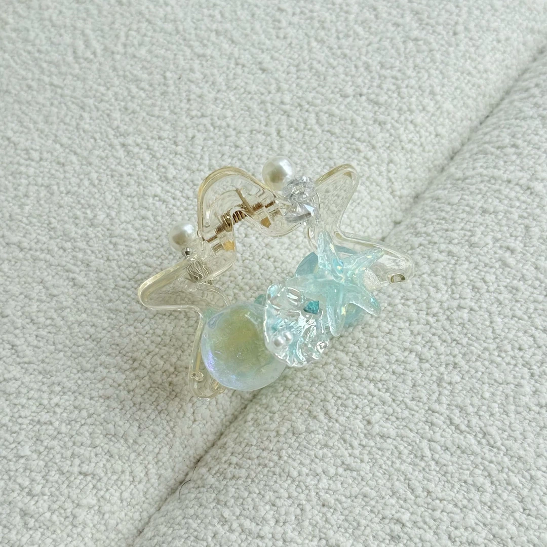 c389气质立体精致贝壳海星蓝色小抓夹