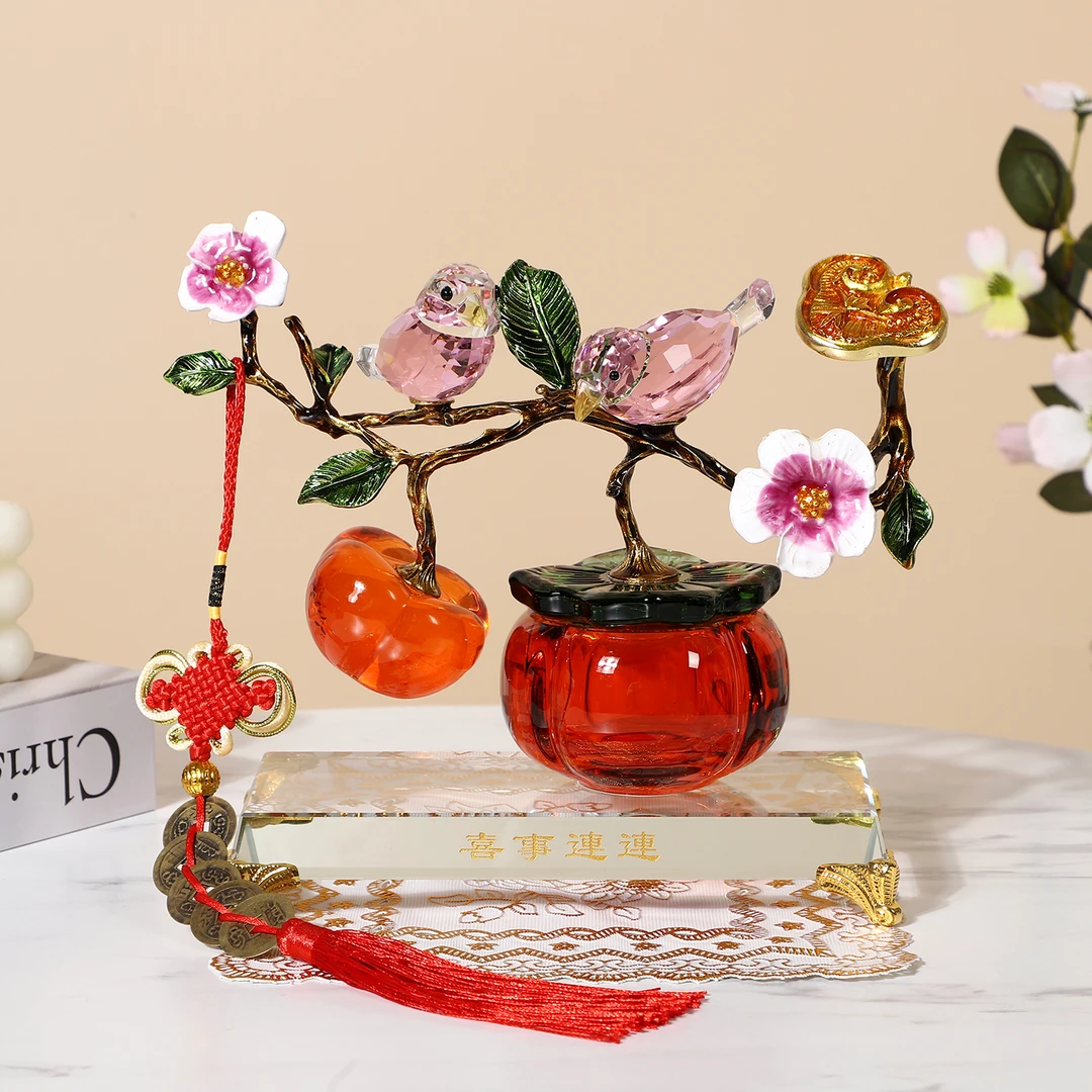 水晶摆件柿柿如意酒柜办公桌书桌茶几影视柜玄关柜装饰品