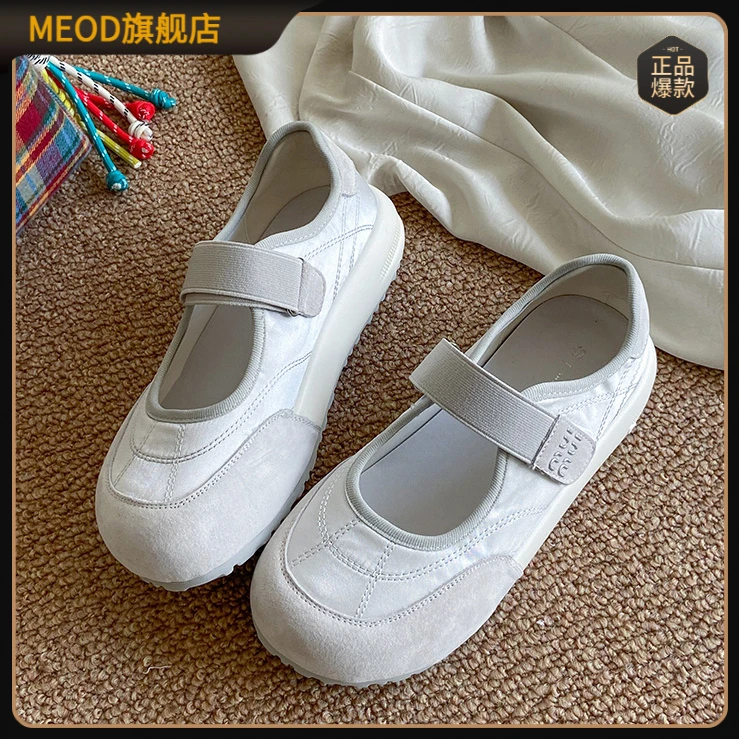 MEOD魔术贴芭蕾舞单鞋女凉鞋2025夏季新款休闲鞋厚底娃娃头德训鞋