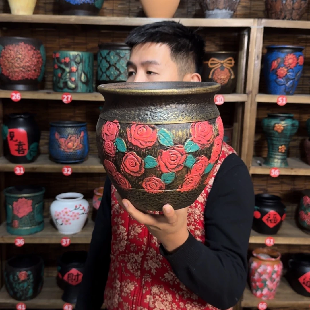 带孔高端浮雕花盆高+口21-21