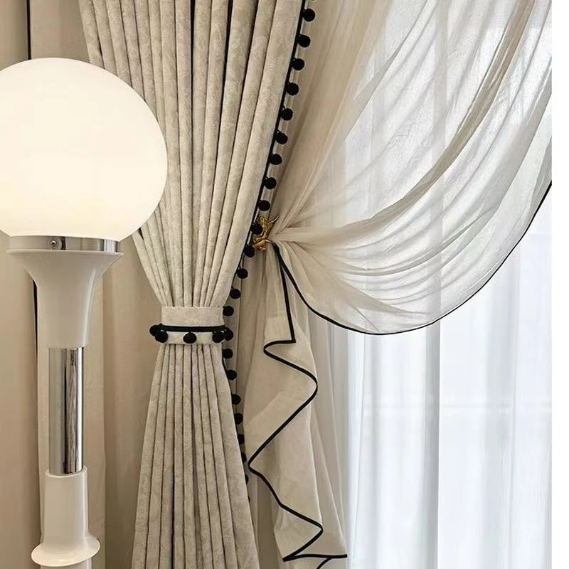 唐顿庄园雪尼尔色织提花奶油风现代风简约风窗帘客厅卧室飘窗定制