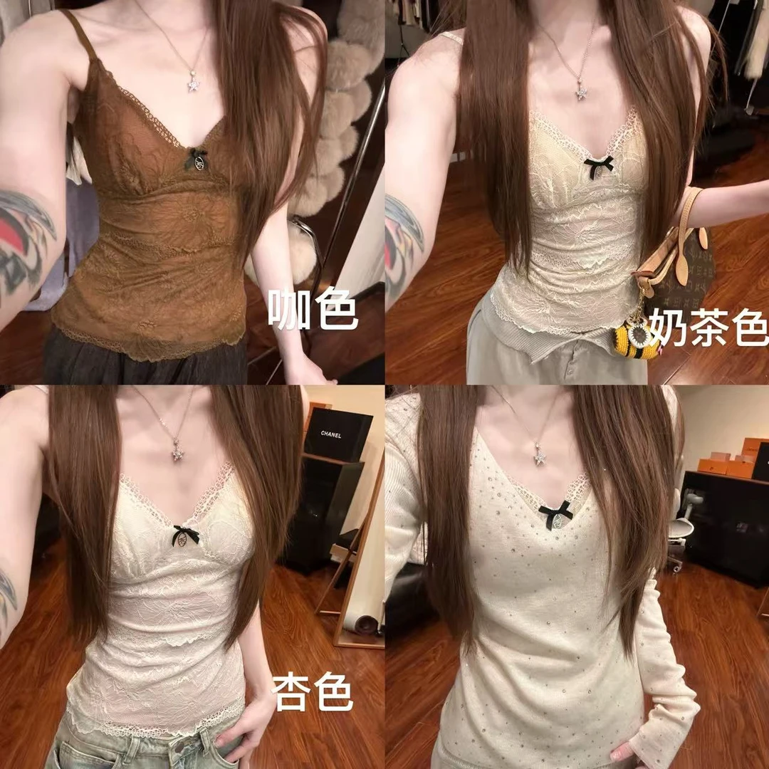 【柔感蕾丝】胸垫肩带调节贴身显瘦多工艺蕾丝吊带百搭背心上衣0777