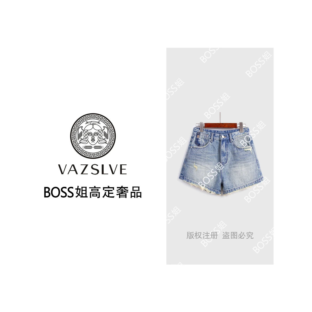VAZSLVE/原创设计轻奢高腰弹力腰紧身休闲牛仔裤短裤HC11369L