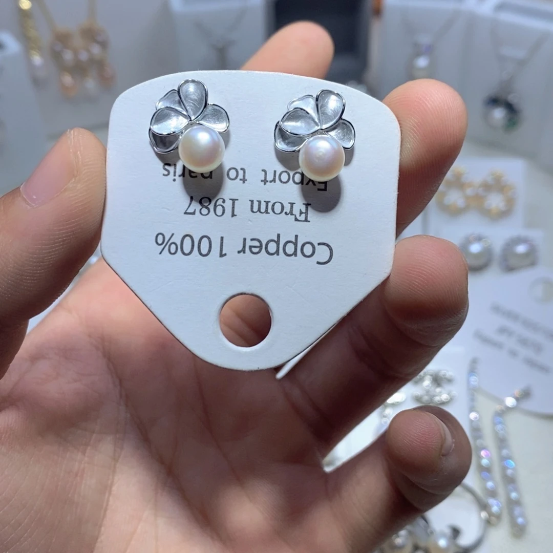 耳饰银S925镶嵌淡水珍珠