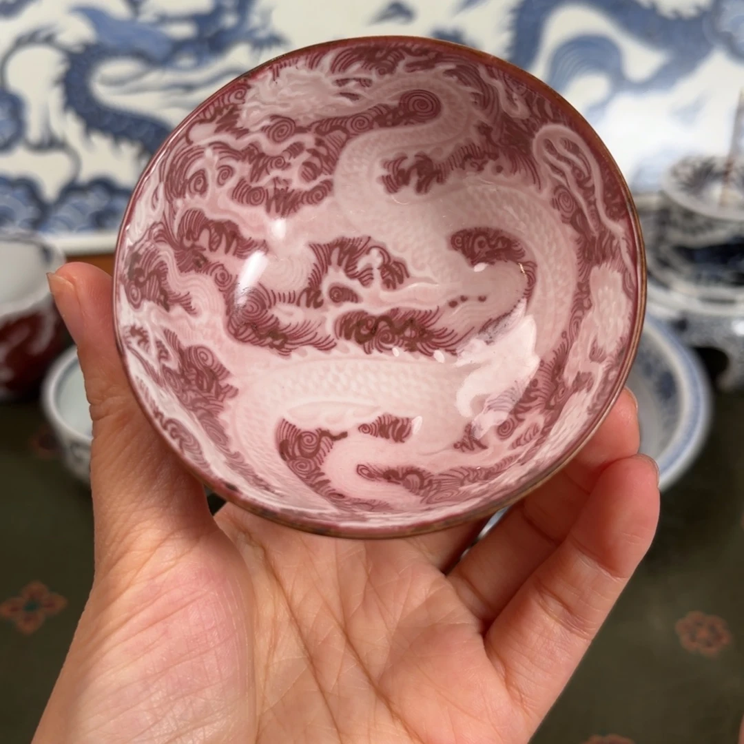 陶雕刻釉里红杯子博陵