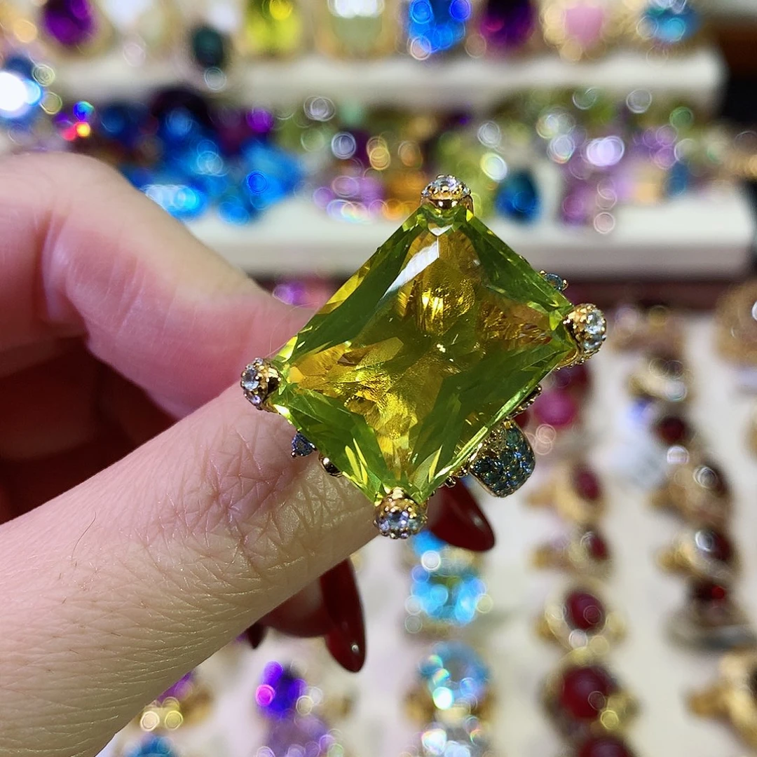 黄晶戒指银S925镀金镶嵌