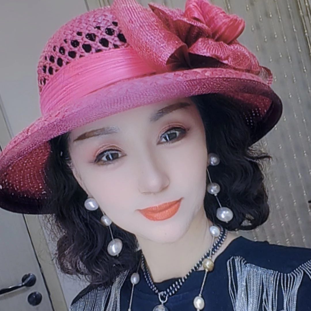 【尚雅美】高定制拉菲草麻纱真丝麻手工编织优雅时尚赫本帽