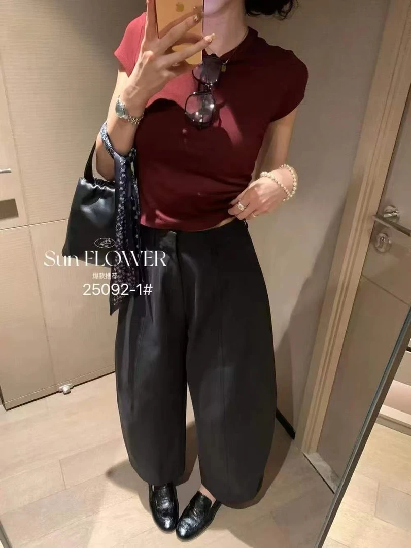 【渝微】早秋简约洋气月亮气球阔腿休闲裤宽松显瘦