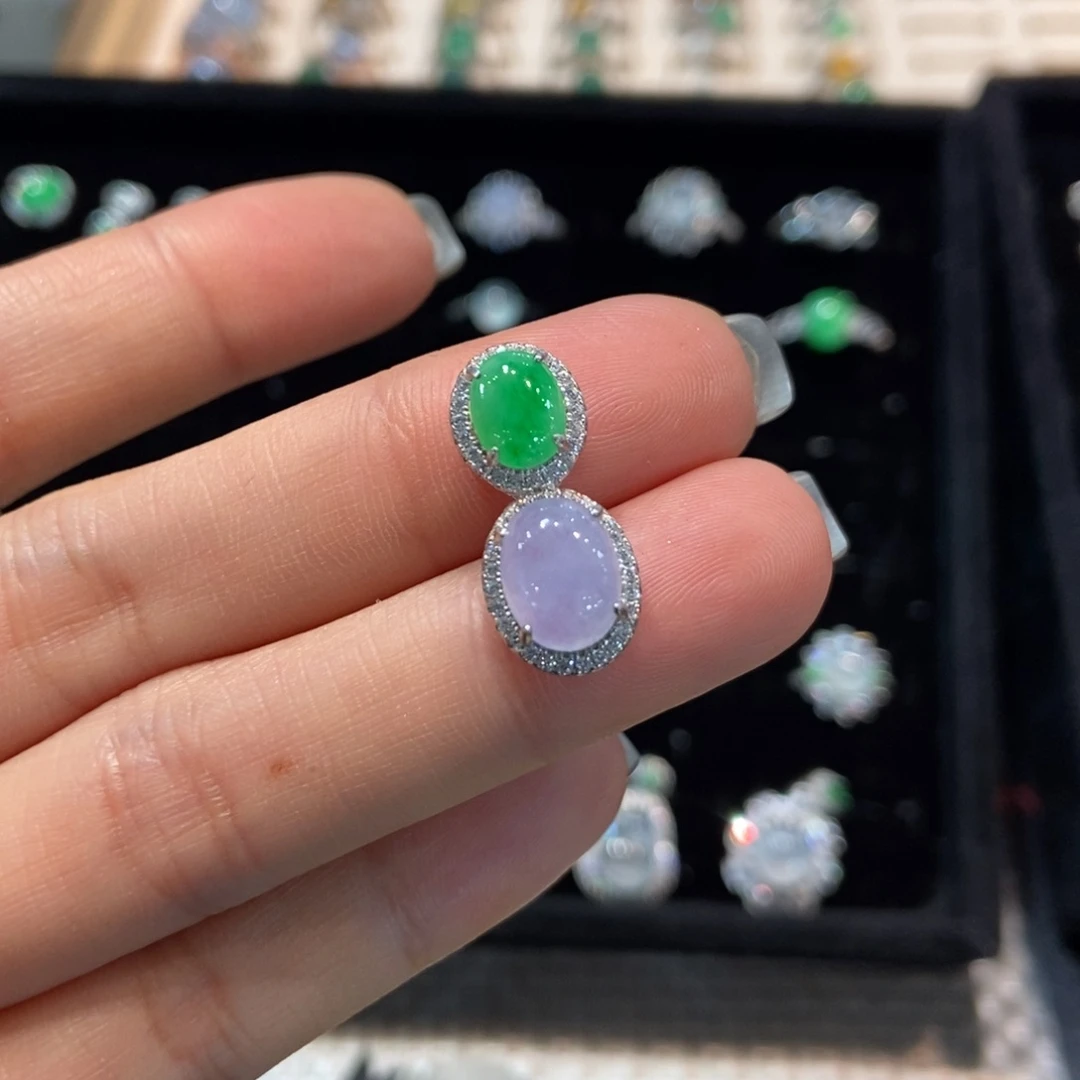 翡翠银S925镶嵌吊坠(不含链)天然缅甸