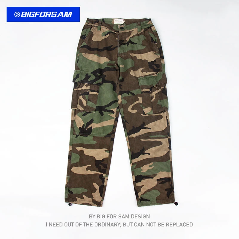 BIGFORSAM迷彩工装裤男美式街头宽松战术直筒休闲潮牌VIBE风长裤