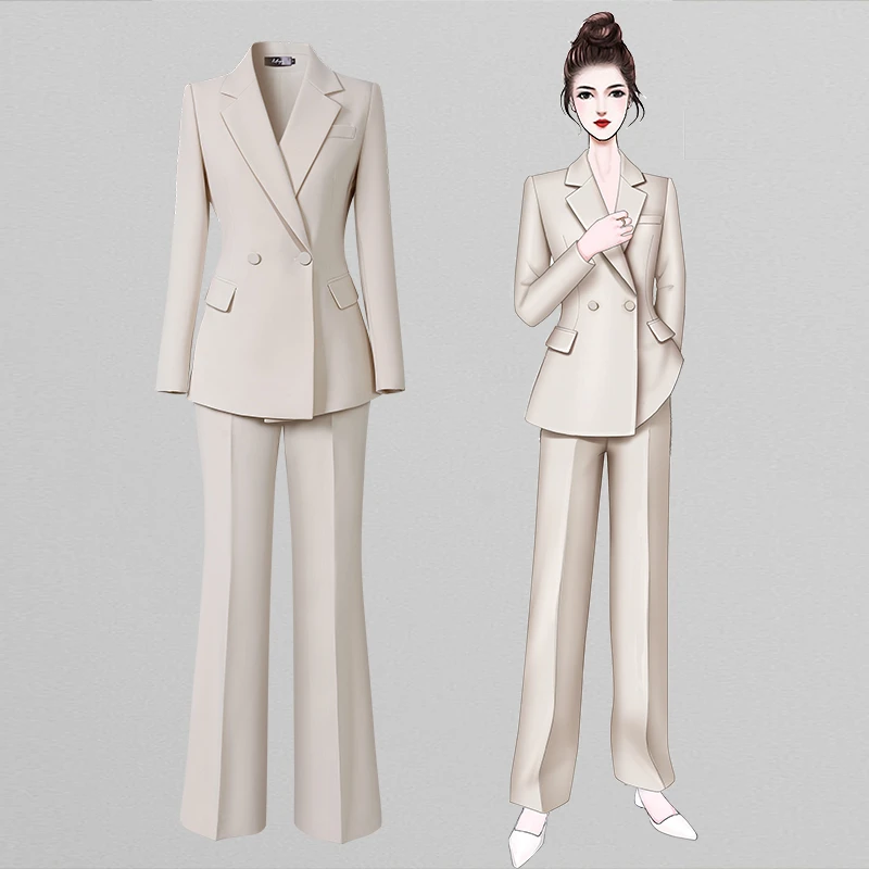 高级感西装套装女春秋米色长袖职业装气质通勤面试正装西服两件套