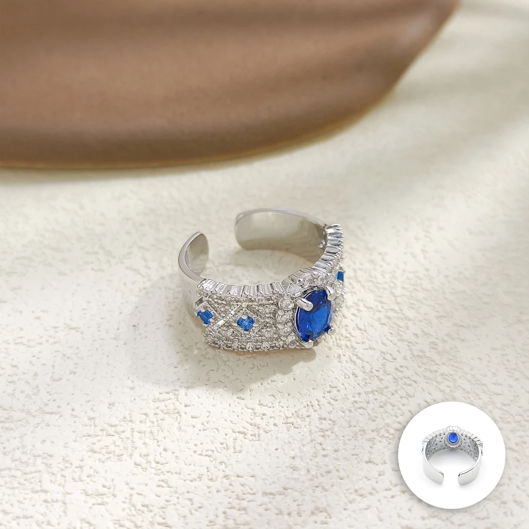 铜合金合成锆石戒指 WHLM-006880【深蓝秘境】戒指轻奢时尚精致简约