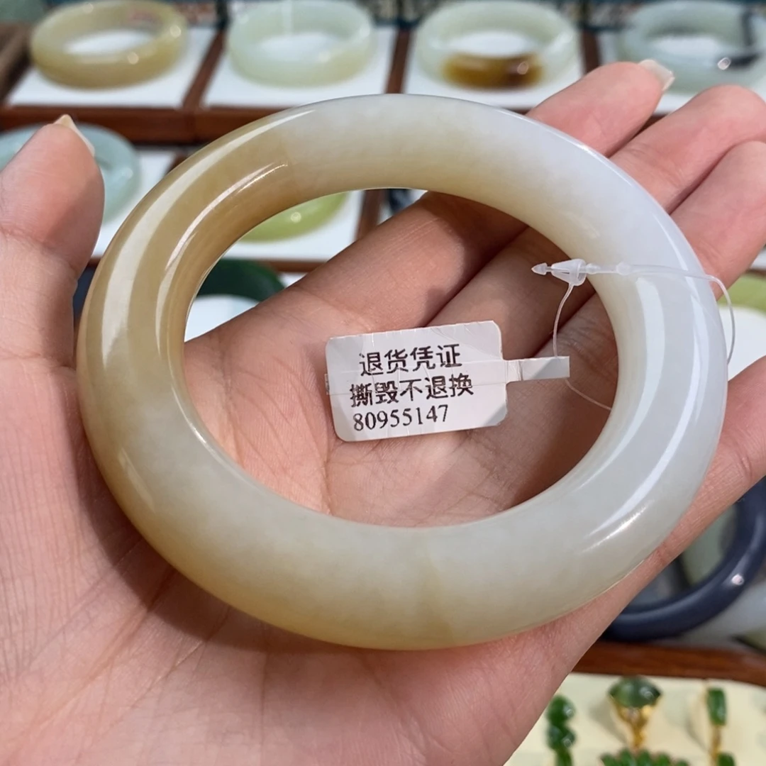 和田玉未镶嵌手镯且末糖白大胖圆60/61