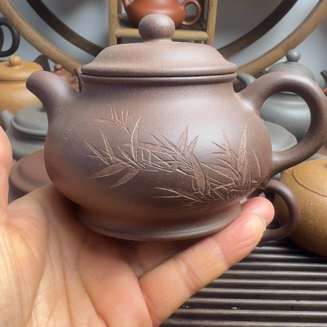 紫砂茶壶240cc潘壶嫩底槽清刻绘