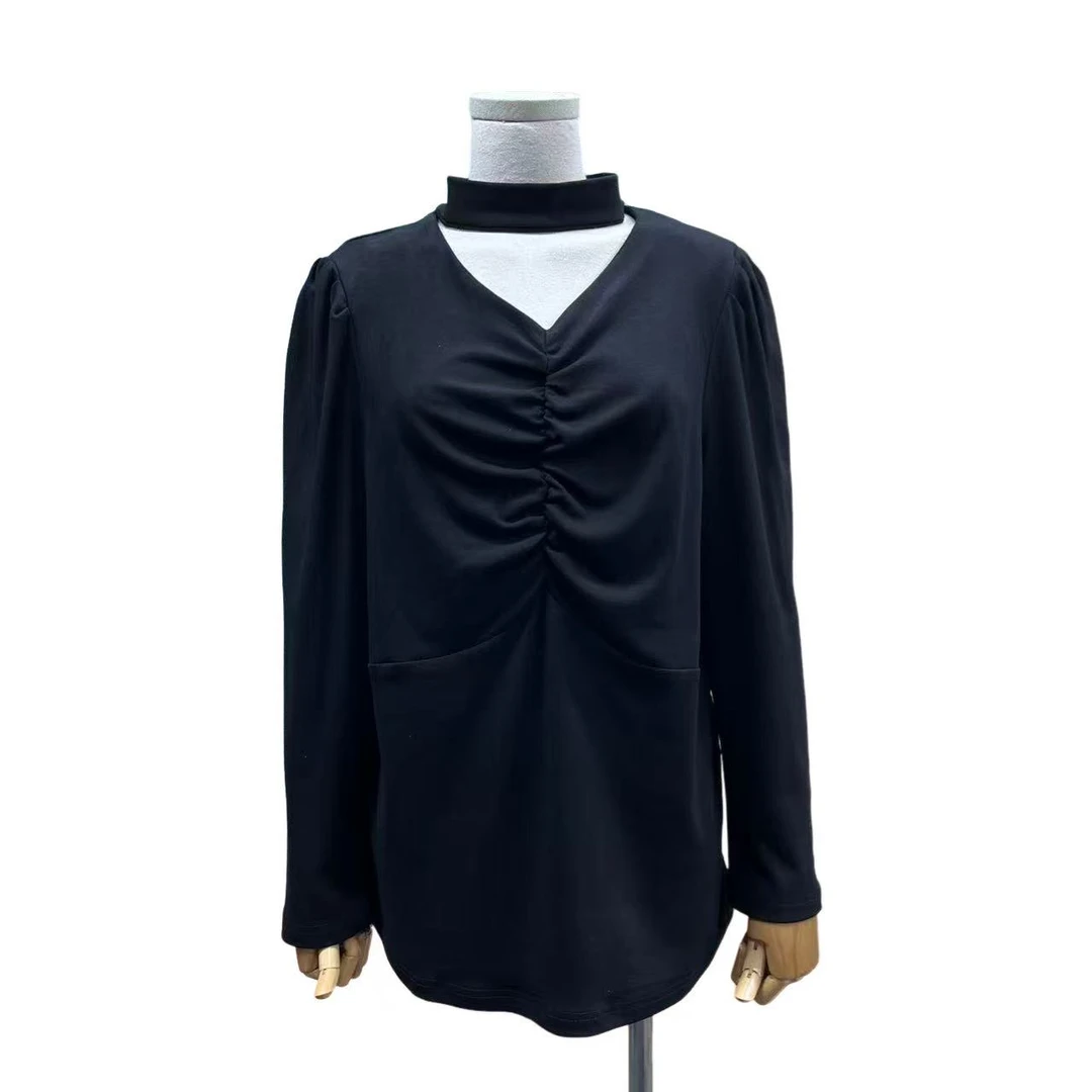 【胖嫂大码】：胖mm大码高级感磨毛加厚设计感V领挂脖打底上衣#829