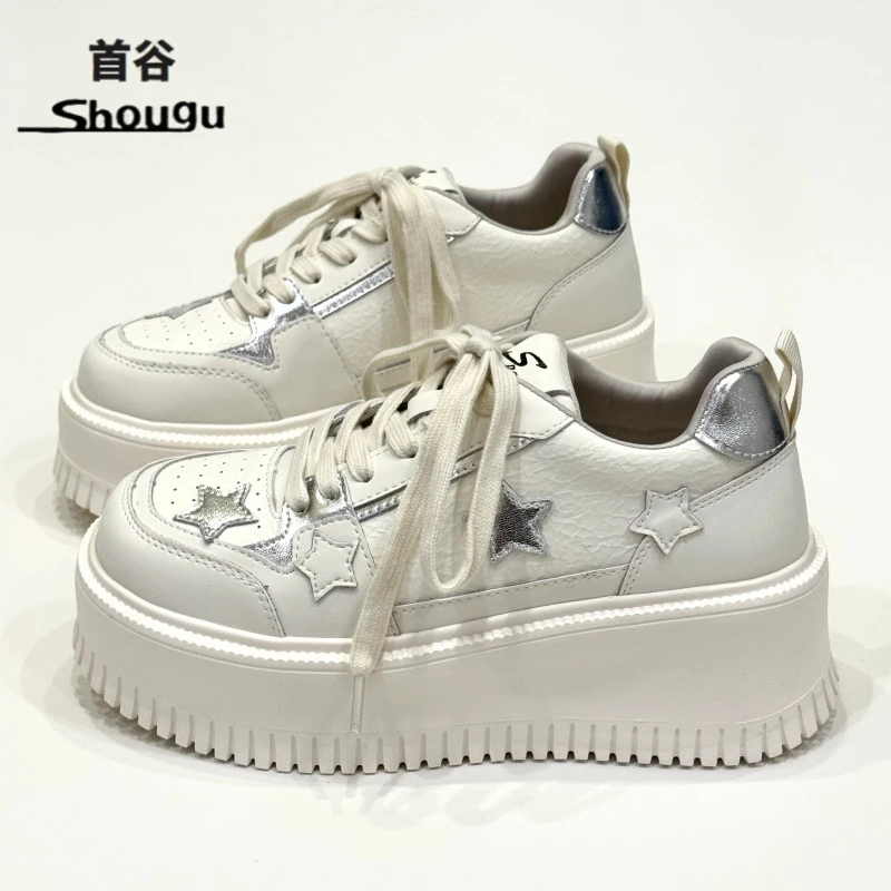 shougu/首谷小个子厚底小白鞋女2026新款爆款超火百搭星星板鞋潮
