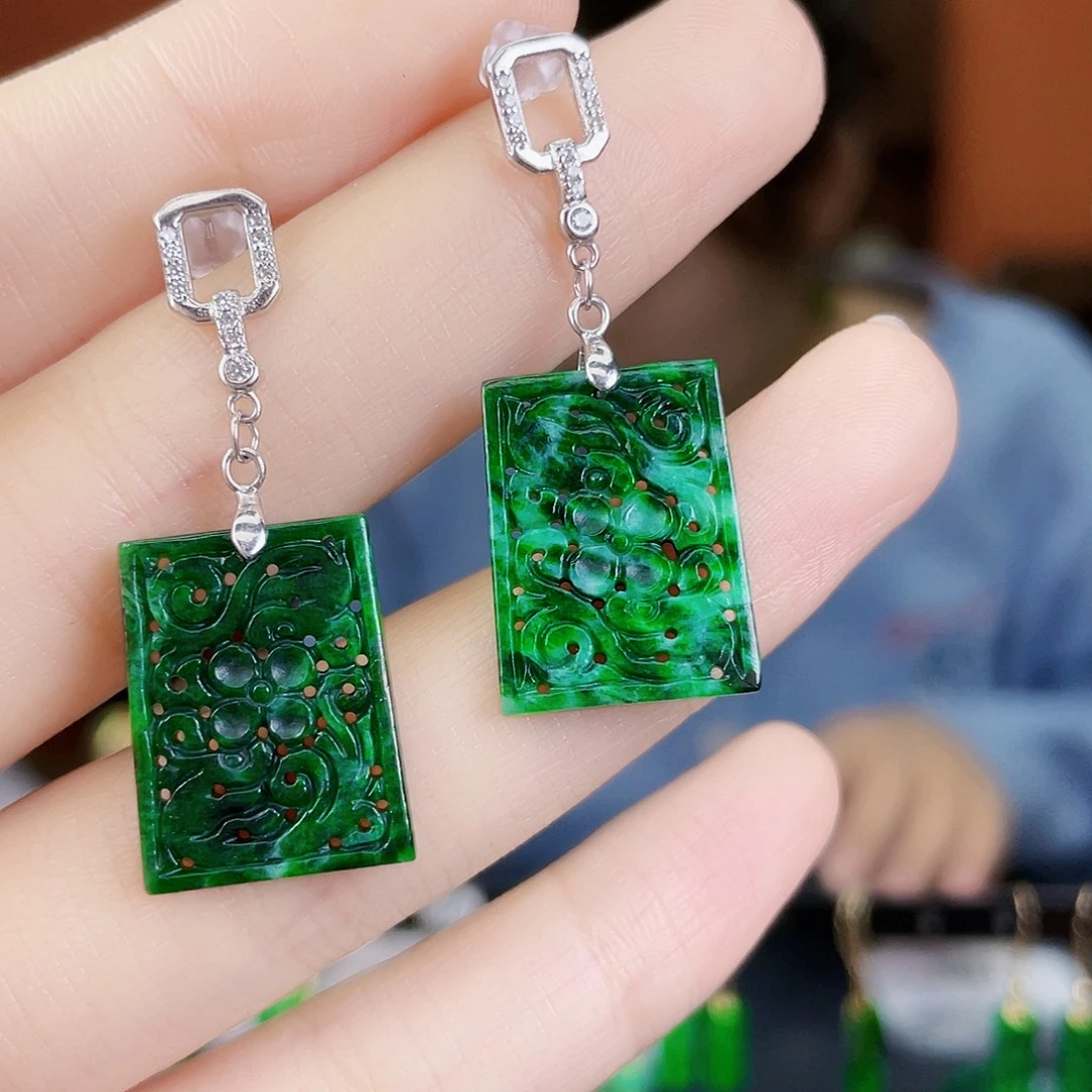 翡翠银S925镶嵌耳饰