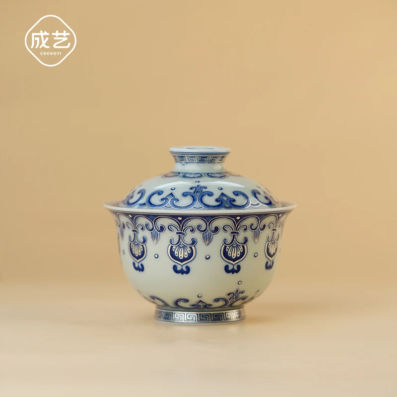 成艺覆银万相花陶瓷套装复古客厅轻奢茶具悬停回旋盖碗纯手工家用