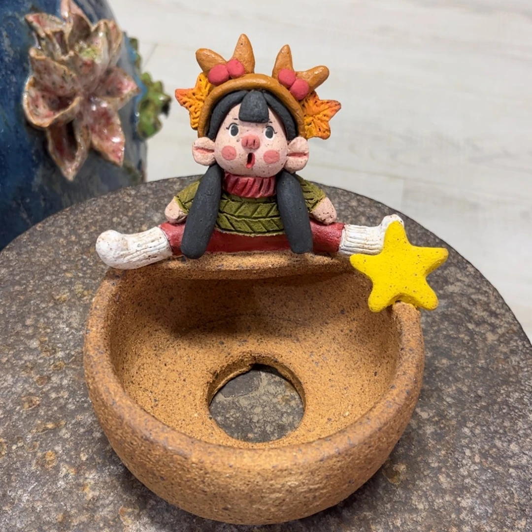 泥塑古镇炻陶花盆