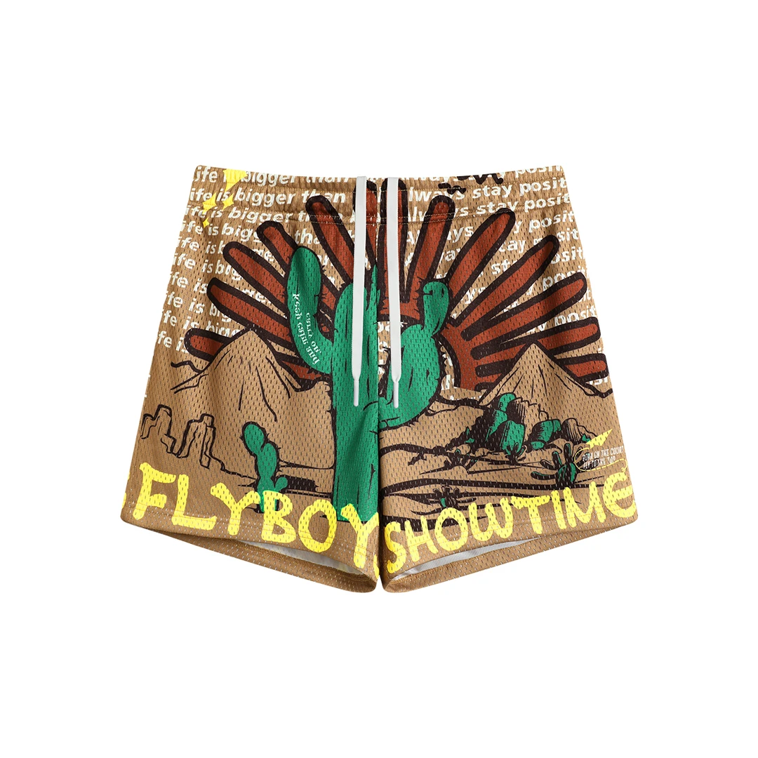 FLYBOY 25春夏“仙人掌图腾”数码印网眼透气吸湿排汗速干短裤