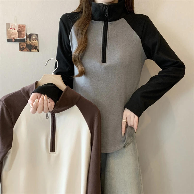 大码女装2024秋冬新款显瘦双面德绒POLO领长袖上衣1635