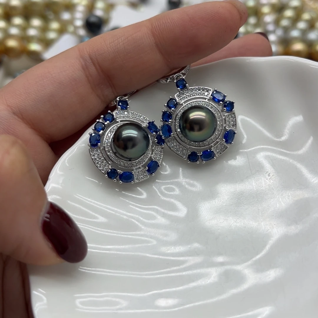 银S925镶嵌耳饰海水珍珠