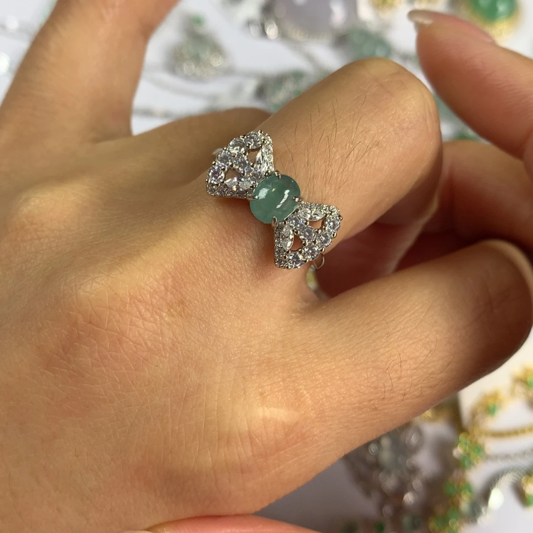 翡翠银S925镶嵌戒指戒指