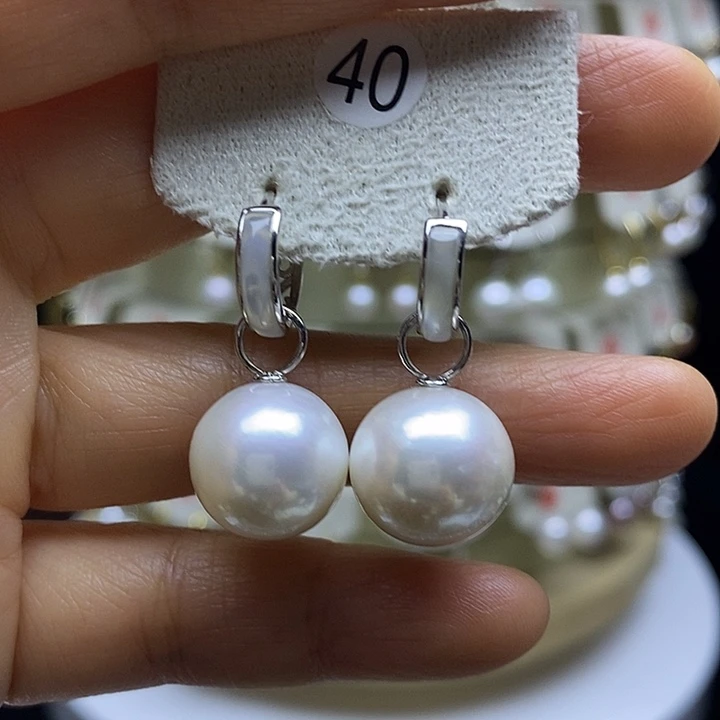 淡水珍珠耳饰银S925镶嵌镜**戏