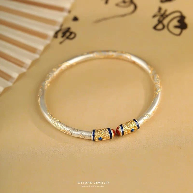 手镯 手镯 描金唐草纹女款手工时尚百搭情侣复古镶嵌0104