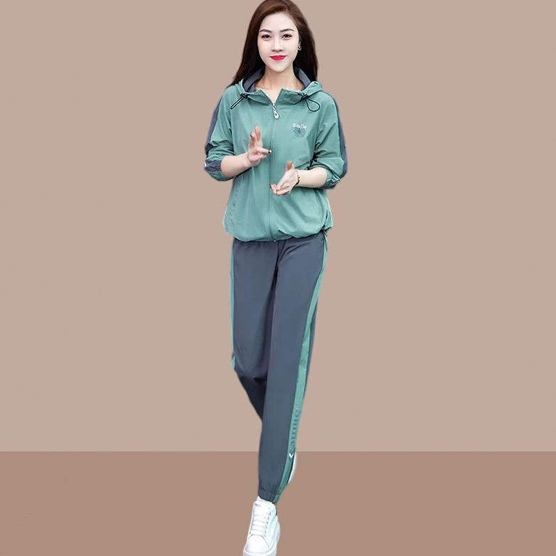 运动休闲套装女2025秋季新款通勤连帽外套开衫裤子两件套高级感潮