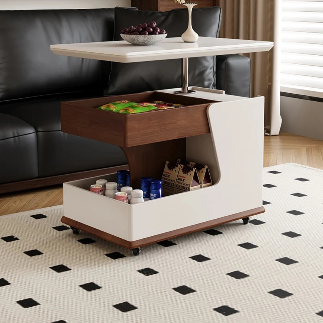 可移动实木茶边几客厅家用升降折叠新款现代沙发岩板边柜高级感