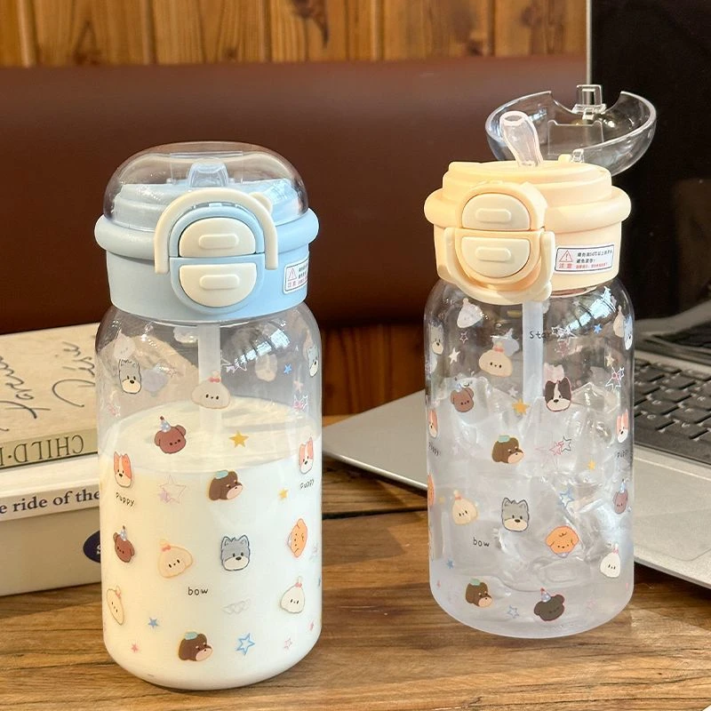 2025新款高颜值塑料吸管杯男女生水杯耐高温防摔杯子可爱情侣小狗